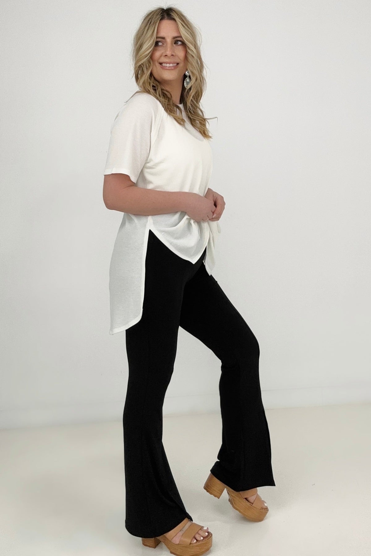 Zenana ITY High Rise Front Slit Flare Pants