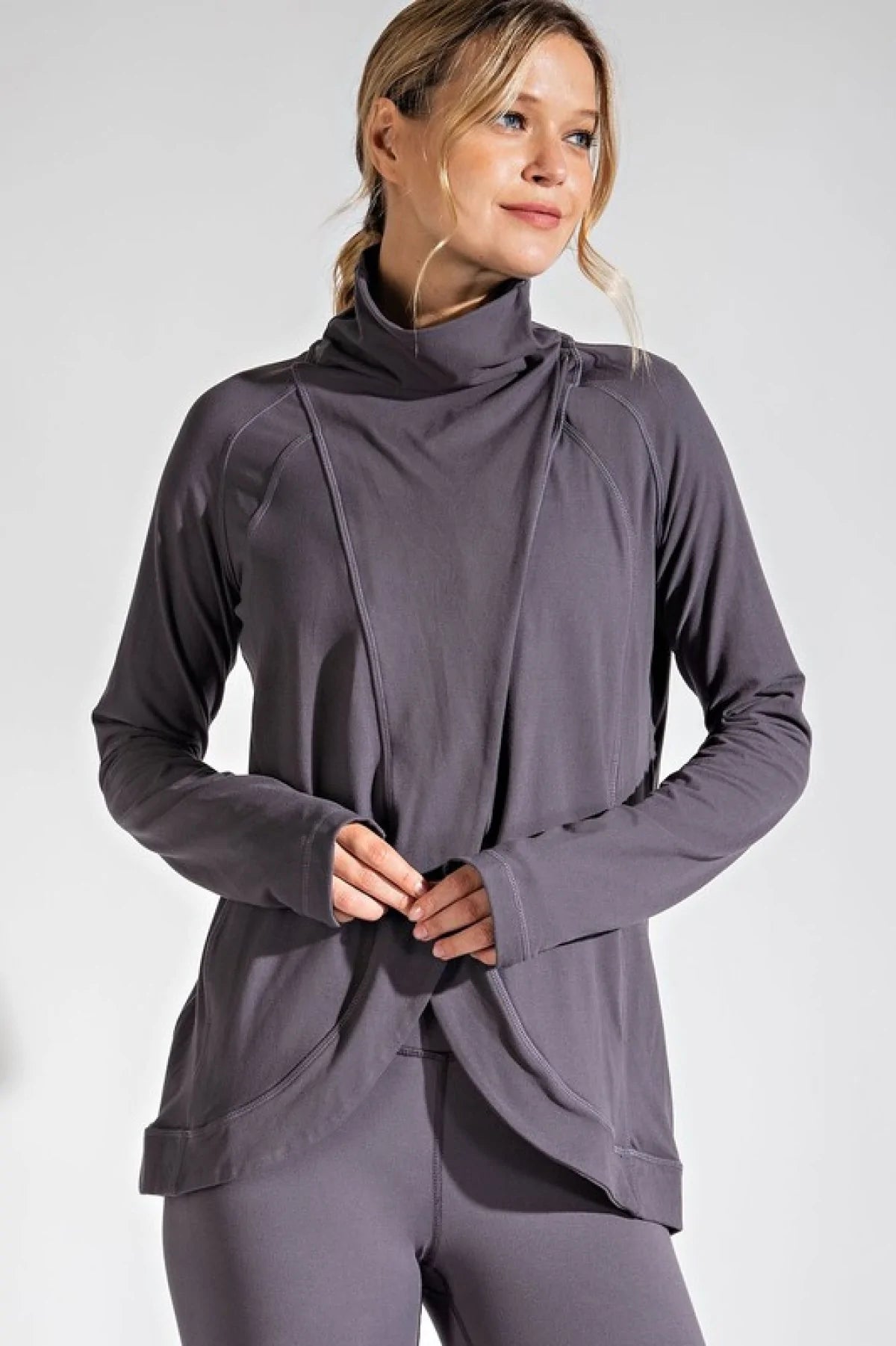 New Colors - Rae Mode Cowl Neck Asymmetric Jacket
