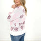 Leopard Heart Print Pullover Fluffy Sweaters With Plastic Pearl