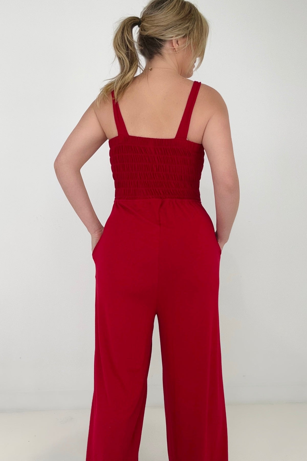 "Vivi" Zenana Smocked Wide Leg Jumpsuit with Pockets