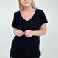 Zenana "Simply Spring" Ribbed V-Neck High-Low Hem Top with Side Slits