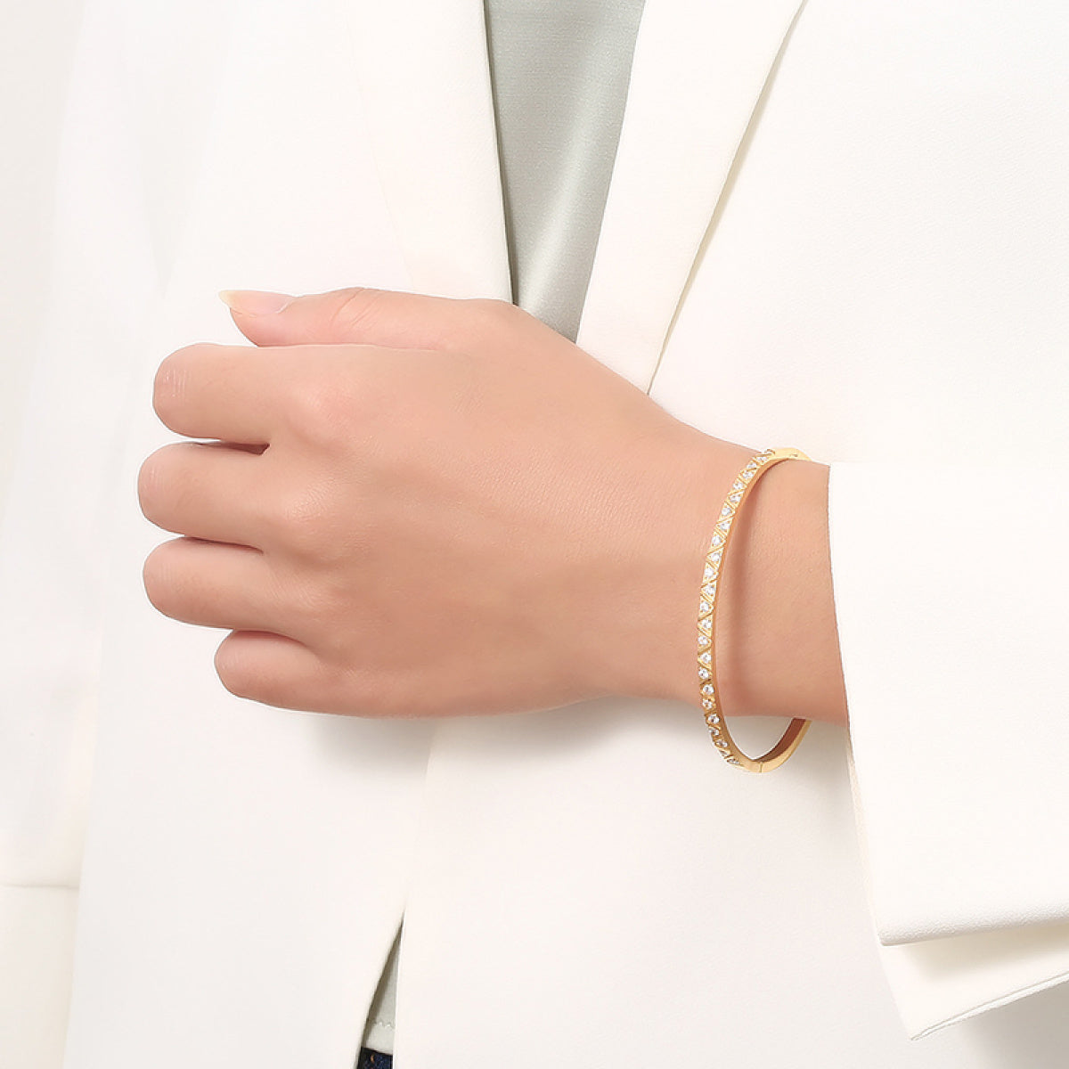 Cubic Zirconia Hinged Bangle Bracelet (With Box)