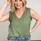 Zenana Linen Pre-Washed Frayed Edge V-Neck Sleeveless Top