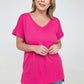 Zenana "Simply Spring" Ribbed V-Neck High-Low Hem Top with Side Slits