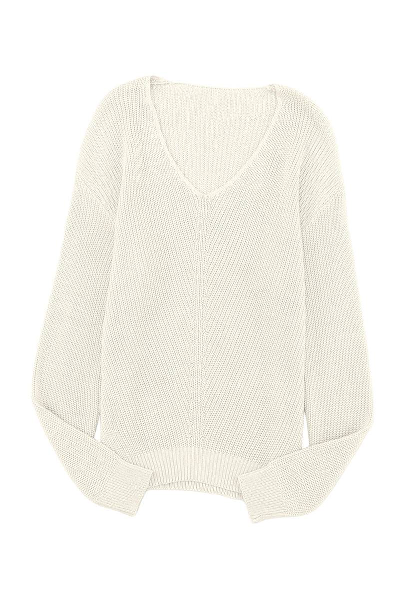 Ribbed Knit V Neck Long Sleeve Sweater