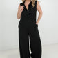 Jade By Jane Button Up Textured Wide Leg Jumpsuit