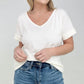 Zenana "Simply Spring" Ribbed V-Neck High-Low Hem Top with Side Slits