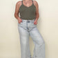 Bayeas High Rise Raw Hem Wide Leg Cropped Jeans