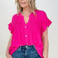 Cozy Co Woven Button Down Ruffle Sleeve Top