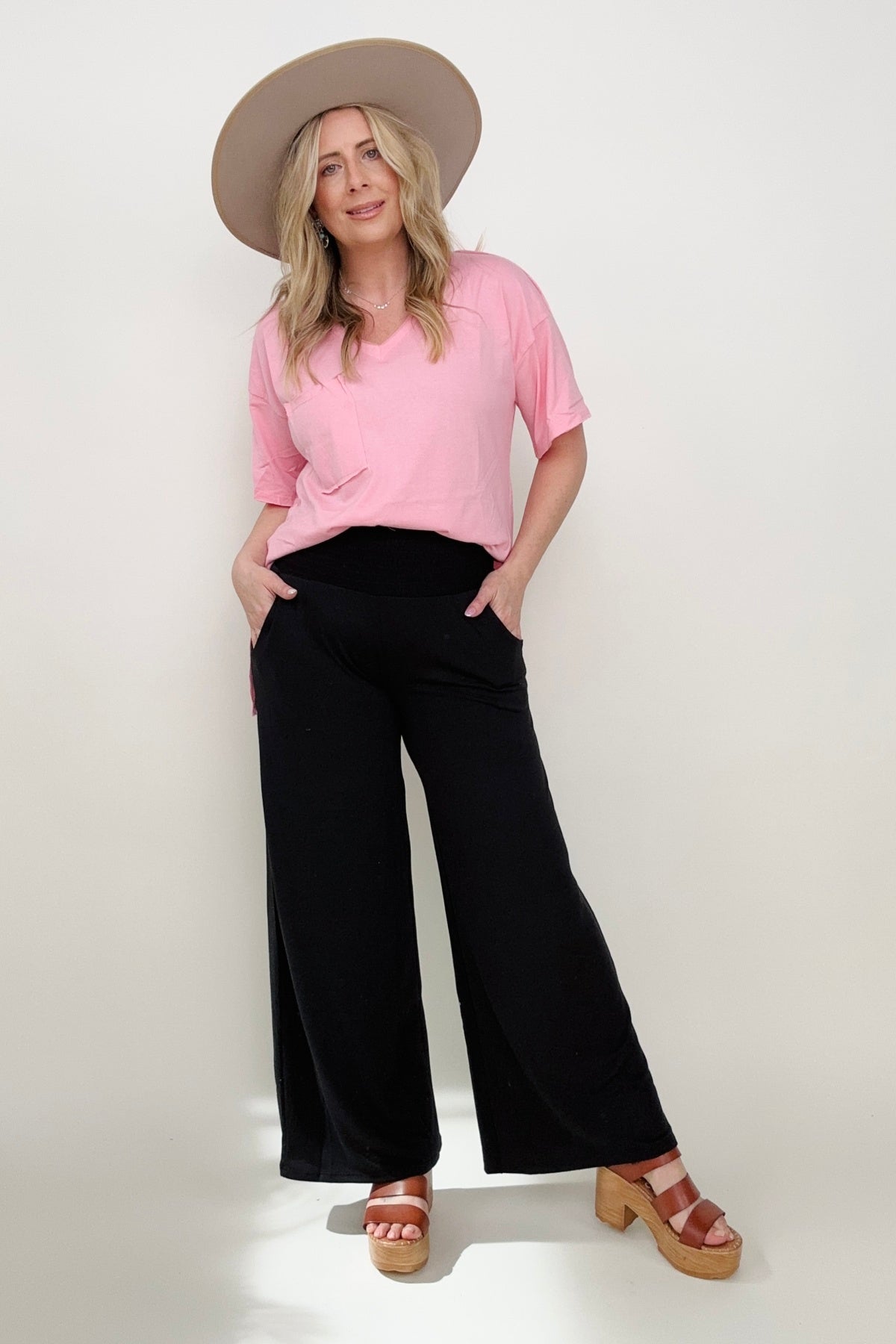 Zenana Smocked Waistband Wide Leg Pants