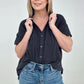 Zenana "April" Gauze Button Down Raw Edge Short Sleeve Top
