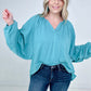 Split V Neck Dolman Sleeve Top