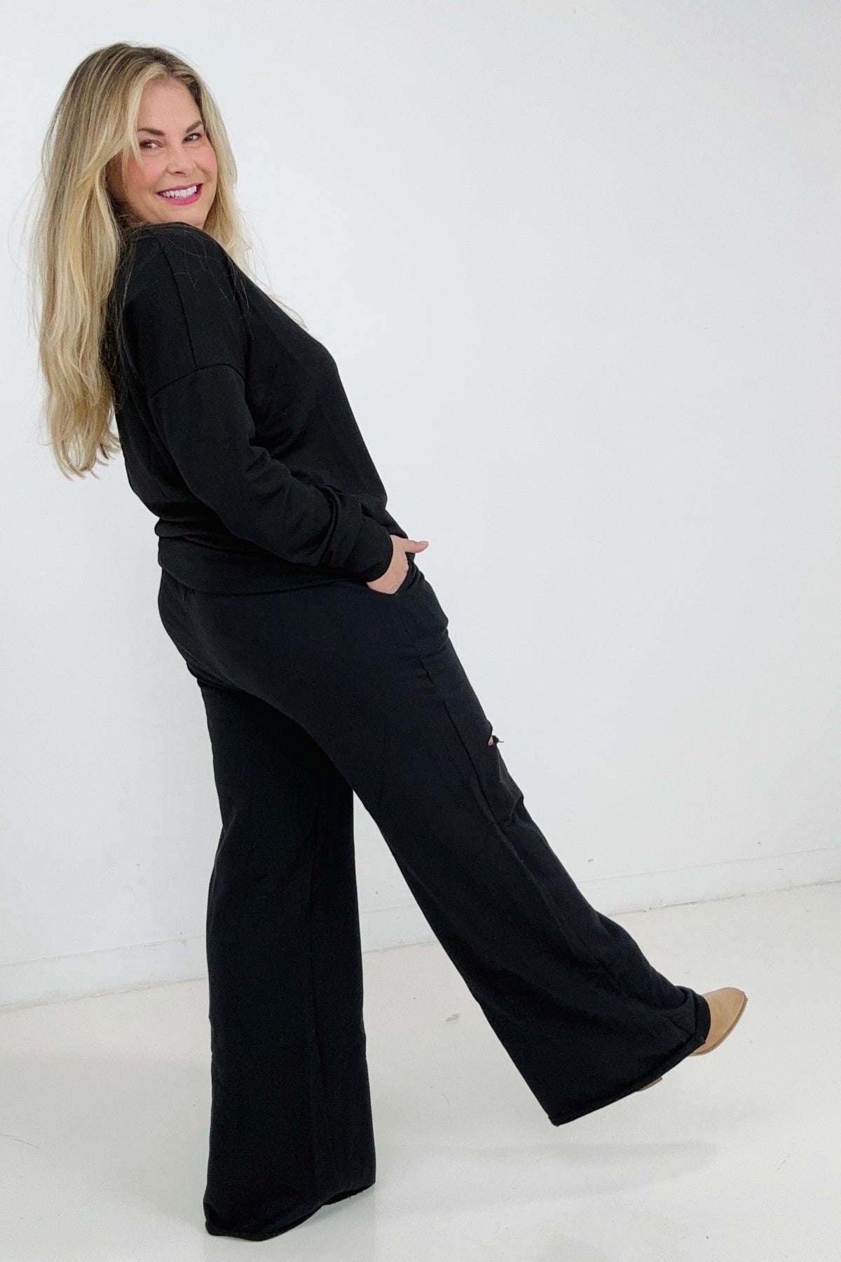 Zenana French Terry Laser Cut Pants With Pockets