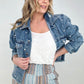 Pearl Embellished Ripped Button Down Denim Jacket