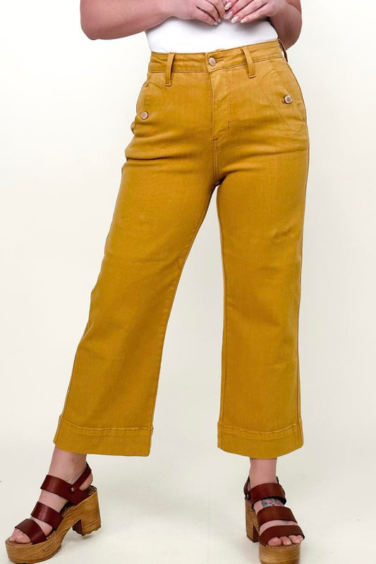 Judy Blue Solid High Waist Garment Dyed Cropped Wide Jeans