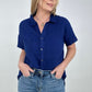 Zenana "April" Gauze Button Down Raw Edge Short Sleeve Top