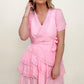 Faux Wrap V-Neck Tie Waist Tiered Mini Dress