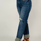Judy Blue Mid-Rise Destroy & Single Cuff Dad Jean Straight Jeans