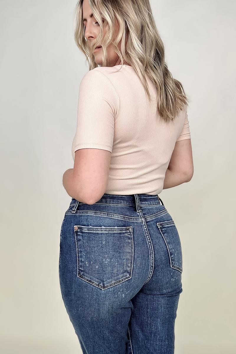 Judy Blue "Skyline" High Rise Bleach Splash Boyfriend Jeans