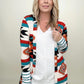 Multicolor Geometric Color Block Long Cardigan