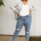 Acid Wash Destroyed Hem Skinny Jeans