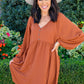 All For One Babydoll Dress In Rust