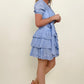Faux Wrap V-Neck Tie Waist Tiered Mini Dress
