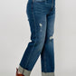 Judy Blue Mid-Rise Destroy & Single Cuff Dad Jean Straight Jeans