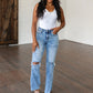 Carter High Rise Slit Hem Straight Jeans