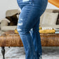 Judy Blue Christine High Contrast Slim Bootcut Destroyed Jeans