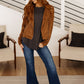 Clara Faux Suede Moto Jacket in Camel