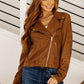 Clara Faux Suede Moto Jacket in Camel