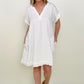 Zenana Gauze Short Sleeve Raw Edge V-Neck Dress