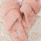 Double Strap Faux Fur Slippers In Blush