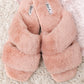 Double Strap Faux Fur Slippers In Blush