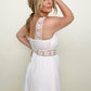White Floral Openwork Strap Maxi Dress