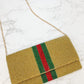 Green & Red Stripe Crossbody Chain Clutch in Gold