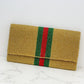 Green & Red Stripe Crossbody Chain Clutch in Gold
