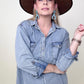 Umgee Chest Pockets Collar Button Down Denim Dress