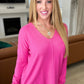 V-Neck Front Seam Sweater in Neon Hot Pink