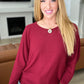 Ribbed Batwing Boat Neck Top in Dark Burgundy