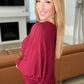 Ribbed Batwing Boat Neck Top in Dark Burgundy