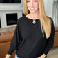 Ribbed Batwing Boat Neck Sweater in Black