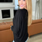 Ribbed Batwing Boat Neck Sweater in Black