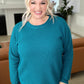 High Low Waffle Knit Sweater in Ocean Teal