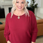 Ribbed Batwing Boat Neck Top in Dark Burgundy