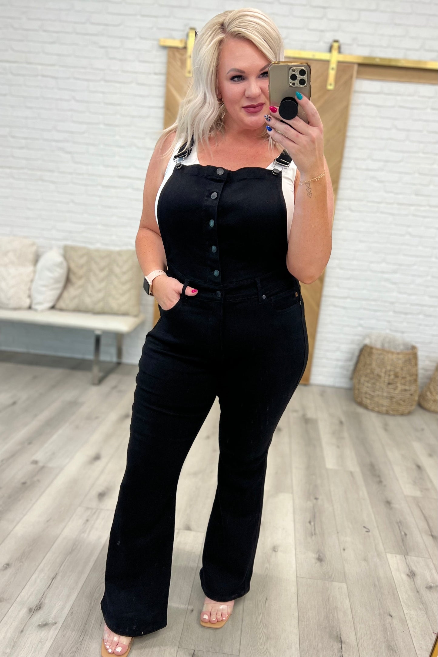 Imogene Tummy Control Top Retro Flare Overalls in Black