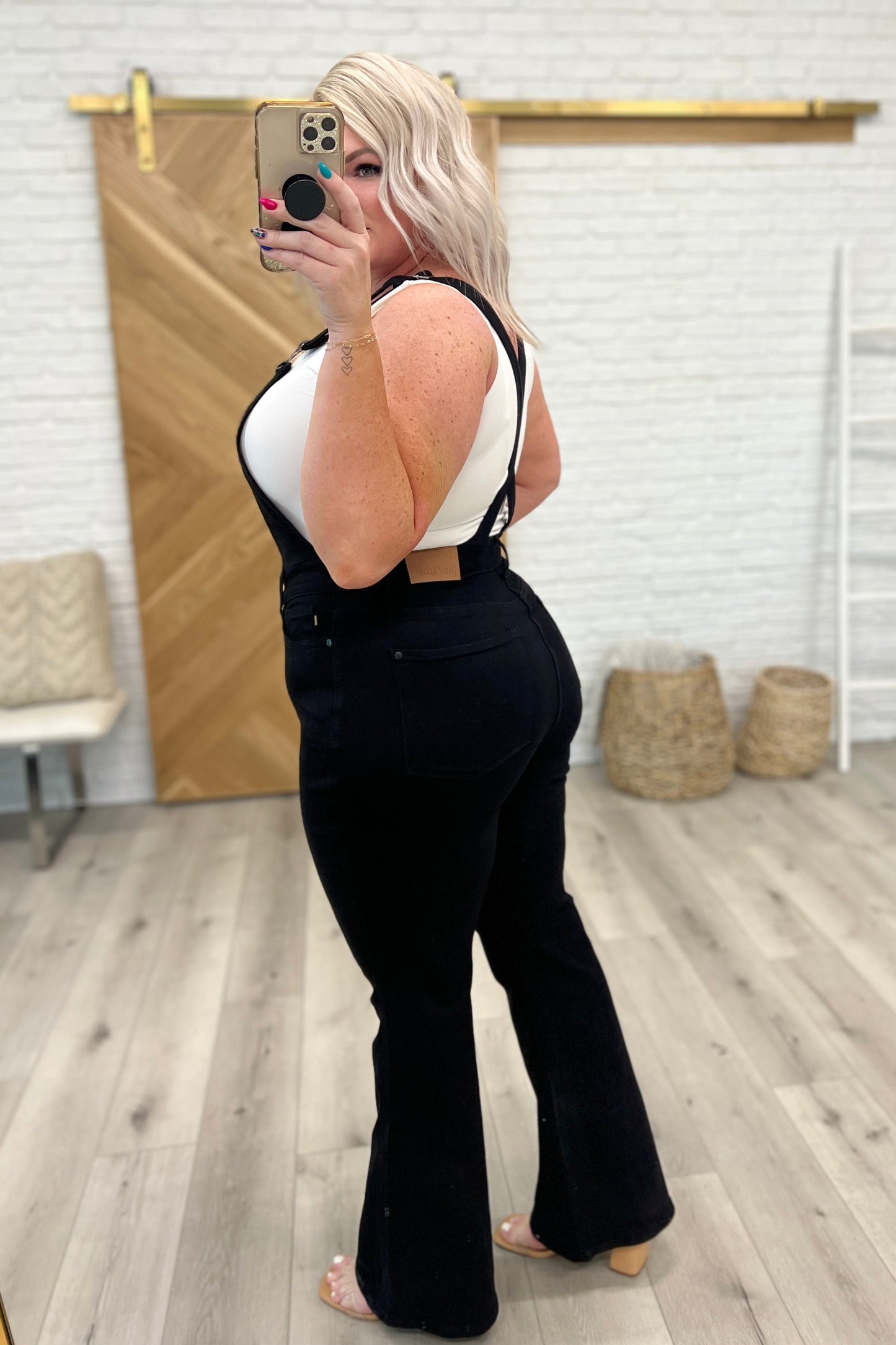 Imogene Tummy Control Top Retro Flare Overalls in Black