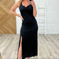 Notched Scoop Neck Maxi Dress in Black