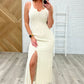 Notched Scoop Neck Maxi Dress in White